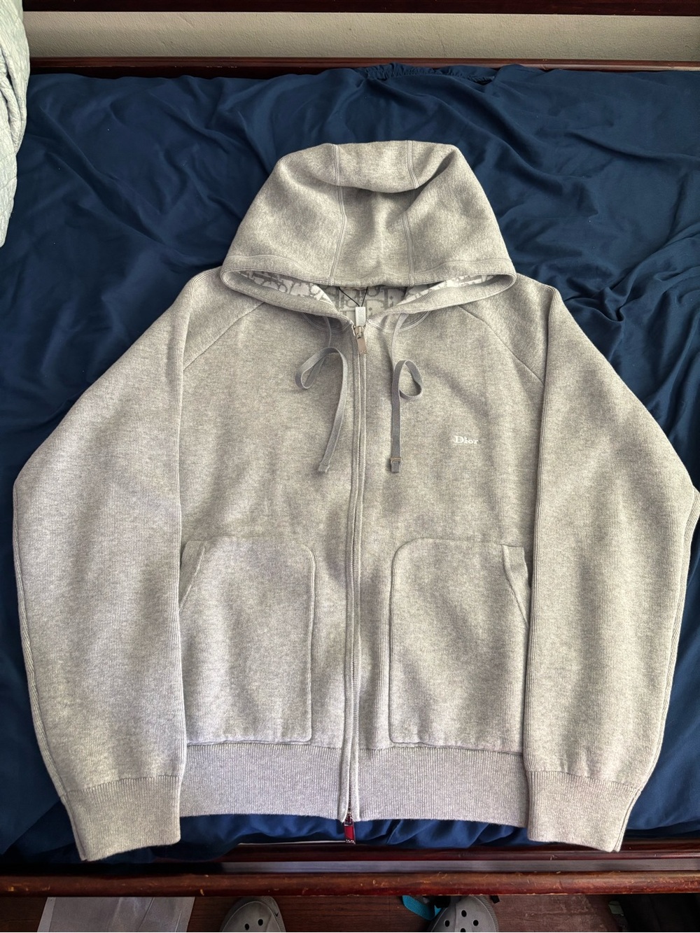Dior Men’s Light Gray Zip-Up Hoodie Jacket
